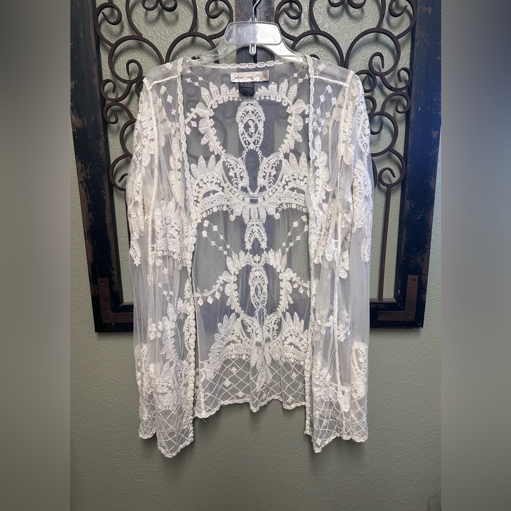 Urban Mangoz long sleeve open front lace embroidered cardigan